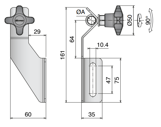 398 Supporto laterale inox -grande- orientabile